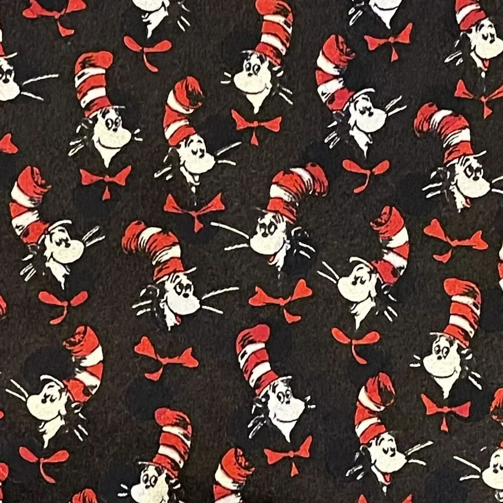 DR SEUSS Cat in the Hat Mens Vintage 100% Silk Neck Tie Black Cartoon Novelty